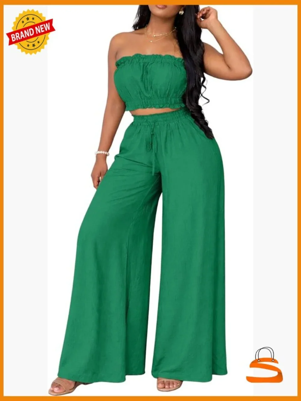 Off Shoulder Crop Top Wide Leg Pant Set Two Piece Travel Outfit Date Night